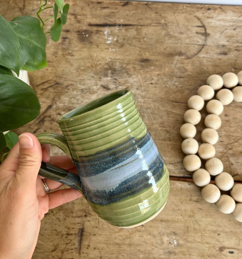 Blue handmade pottery mug handmade blue ceramics 14 oz blue coffee mug everyday gift mug blue handmade stoneware mug coastal blue pottery Green