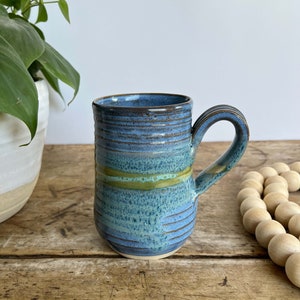 Blue handmade pottery mug handmade blue ceramics 16 oz blue coffee mug fathers day gift mug blue handmade stoneware mug