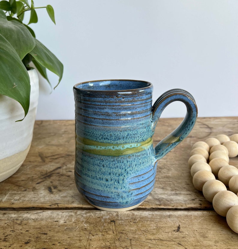 Blue handmade pottery mug handmade blue ceramics 16 oz blue coffee mug fathers day gift mug blue handmade stoneware mug