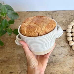 Handmade Pottery Bread Baker White Ceramic Bread Crock Pottery Handmade Monochromatic Ceramic Sourdough Crock Bread Bread Bowl with Recipe White