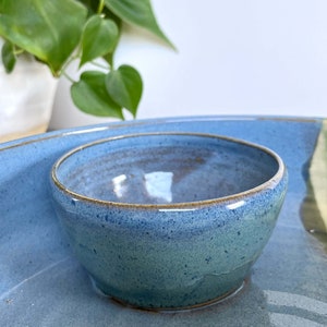 Chip and Dip bowl Large Handmade pottery bowl pottery serving bowl large blue ceramic chip and dip bowl gift