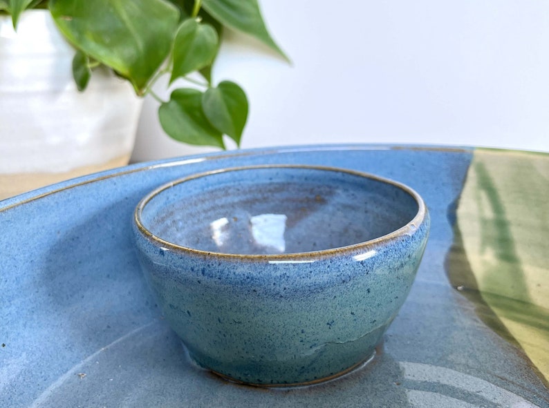 Chip and Dip bowl Large Handmade pottery bowl pottery serving bowl large blue ceramic chip and dip bowl gift