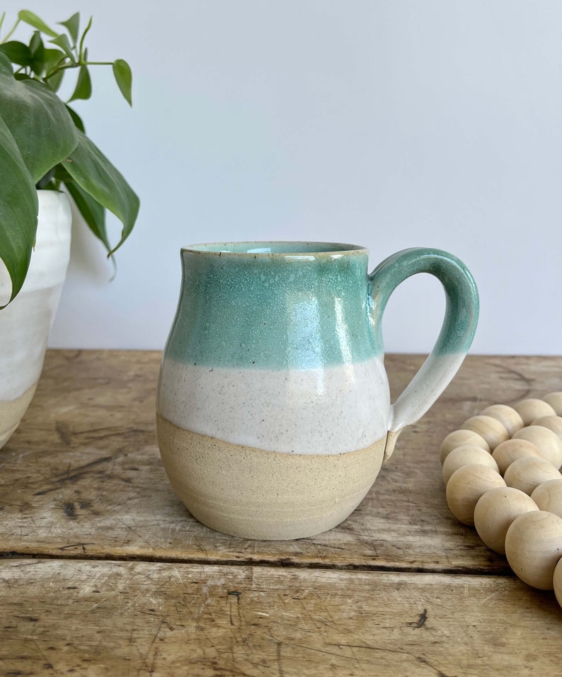 Handmade 14 oz Green Pottery gift Mug Green Stoneware Mug Handmade Pottery Mug Green gift coffee cup Green ceramic Mug coffee mug gift set image 8