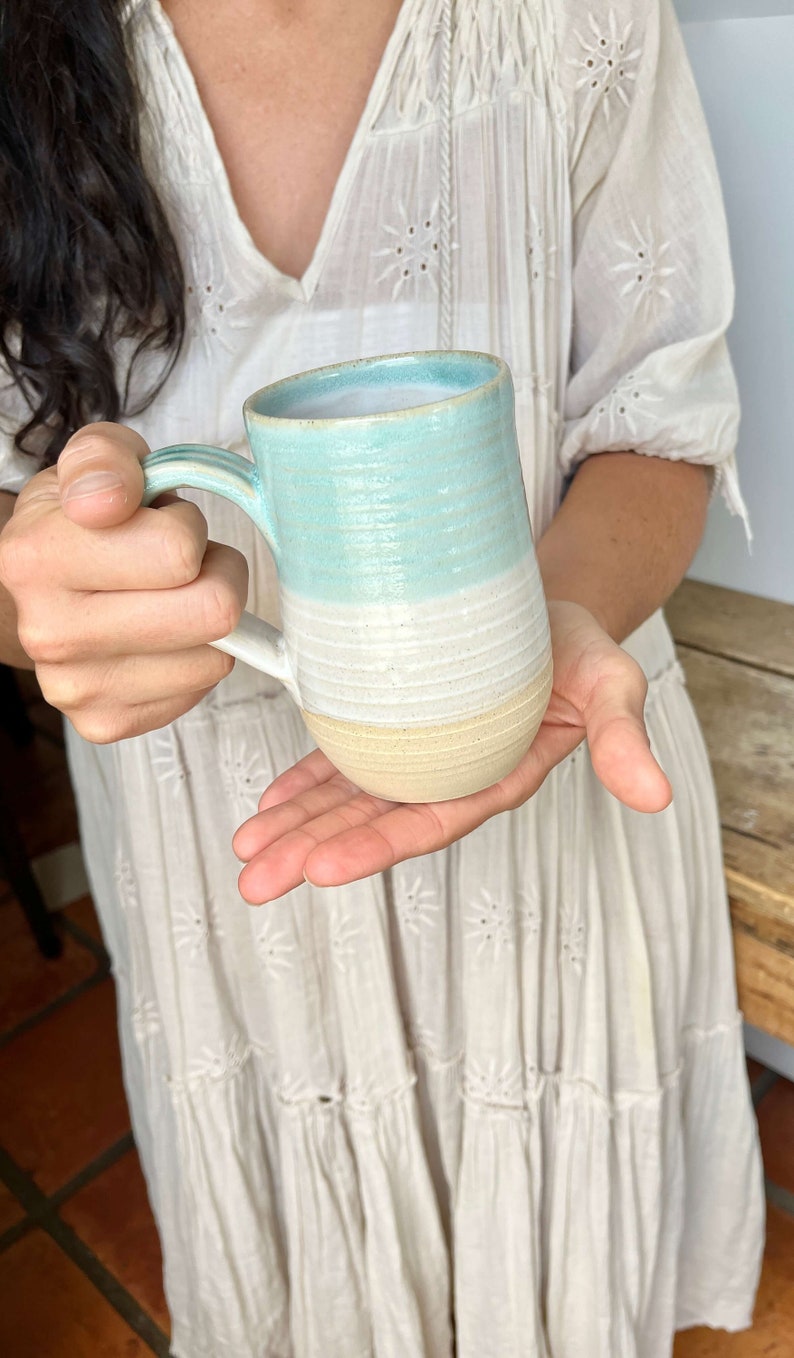 Blue handmade pottery mug handmade blue ceramics 14 oz blue coffee mug everyday gift mug blue handmade stoneware mug coastal blue pottery Aqua