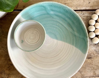 Chip and Dip Turquoise bowl Large Handmade Teal pottery bowl pottery serving bowl large Aqua ceramic chip and dip bowl gift pottery handmade