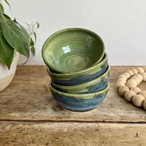 Pottery Dip Bowl Green Handmade Snack Bowl Food Prep Bowl Ceramic Food Prep Dish Green Kitchen Set Bowl Small Accent Bowl Set Snack Dish Set Green