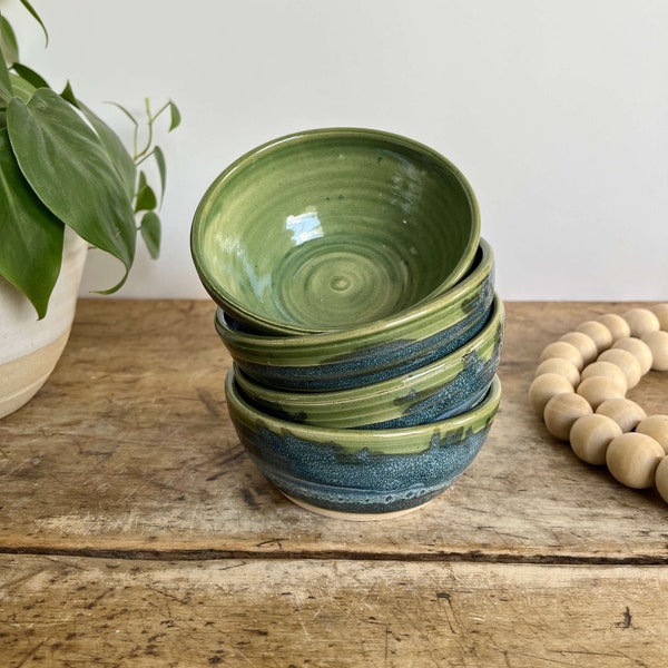 Pottery Dip Bowl Green Handmade Snack Bowl Food Prep Bowl Ceramic Food Prep Dish Green Kitchen Set Bowl Small Accent Bowl Set Snack Dish Set