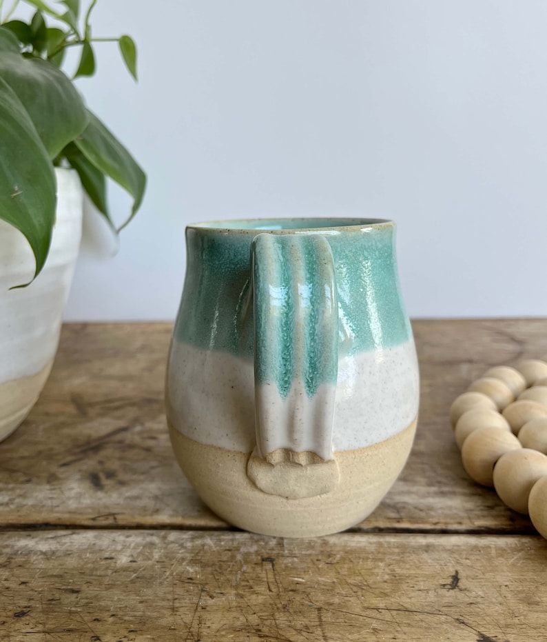 Handmade Boho Pottery Coastal Mug 16 oz Turquoise Stoneware Mug Handmade Pottery Mug Aqua beachy coffee cup
