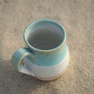 Handmade Boho Pottery Coastal Mug 14 oz Turquoise Stoneware Mug Handmade Pottery Mug Aqua beachy coffee cup Teal ceramic Mug coffee cup set