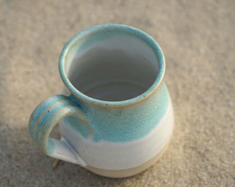 Handmade Boho Pottery Coastal Mug 14 oz Turquoise Stoneware Mug Handmade Pottery Mug Aqua beachy coffee cup Teal ceramic Mug coffee cup set