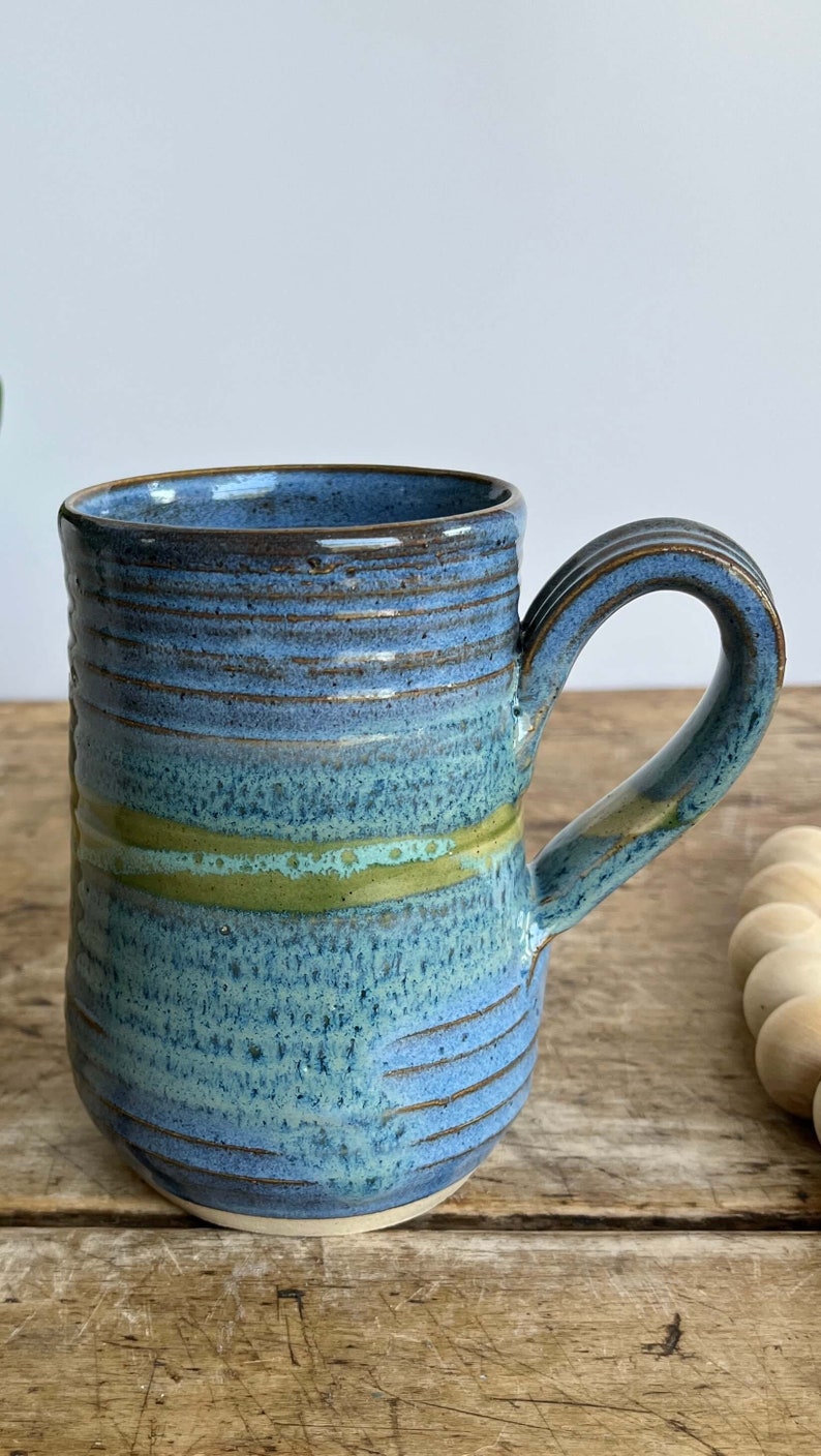 Blue handmade pottery mug handmade blue ceramics 14 oz blue coffee mug everyday gift mug blue handmade stoneware mug coastal blue pottery image 10