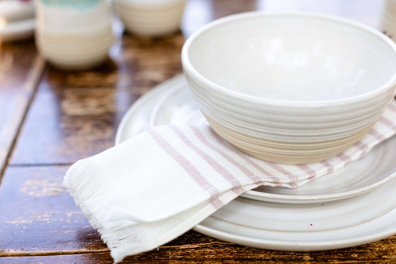 Custom White Farmhouse Dinnerware Set Handmade Plateware White Etsy