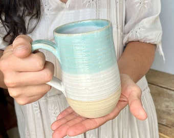 Teal handmade pottery mug 14oz handmade white ceramic coffee mug set Aqua handmade ceramic cup beachy turquoise pottery coastal kitchen set