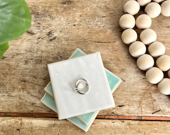 Handmade Tile Set Coaster Set Handmade Backsplash Tile Handmade Pottery Ring Dish Ceramic Coaster Beachy Pottery Deco Tile Ring Holder Dish