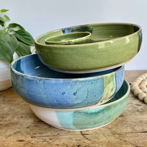 Chip and Dip Snack Bowl Large Chip Dip Handmade Pottery Bowl Pottery Serving Platter Large ceramic hors d'oeuvres tray
