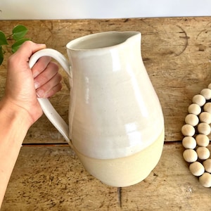 Handmade Pottery Pitcher Monochromatic Ceramic Serving Pitcher Pottery Large White Farmhouse Pitcher Vase Handmade Ceramic Neutral Pitcher