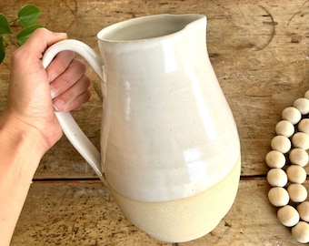 Handmade Pottery Pitcher Monochromatic Ceramic Serving Pitcher Pottery Large White Farmhouse Pitcher Vase Handmade Ceramic Neutral Pitcher