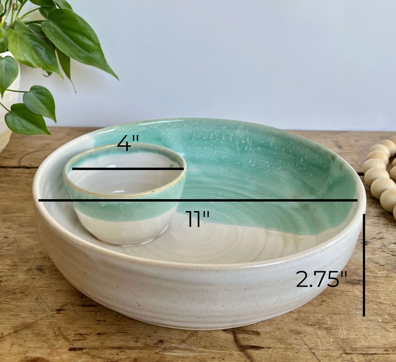 Chip and Dip Snack Bowl Large Chip Dip Handmade Pottery Bowl Pottery Serving Platter Large ceramic hors d'oeuvres tray