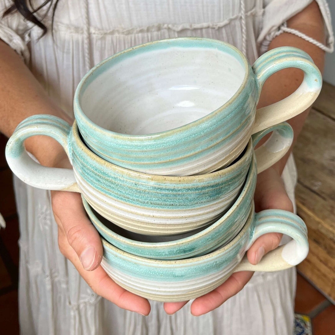 Handmade Pottery Soup Mug Ceramic Cappuccino Cup Stoneware Dessert Bowl ...