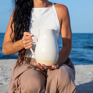 Handmade Pottery Pitcher Monochromatic Ceramic Serving Pitcher Pottery Large White Farmhouse Pitcher Vase Handmade Ceramic Neutral Pitcher