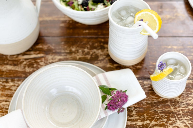 Custom White Farmhouse Dinnerware Set Handmade Plateware White Etsy