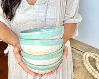 Handmade Aqua Pottery Bowl Turquoise Pottery Soup Bowl Set Coastal Bowl Beachy Kitchen Bowl Set Medium Pasta Bowl Aqua Ceramic Teal Bowl Set