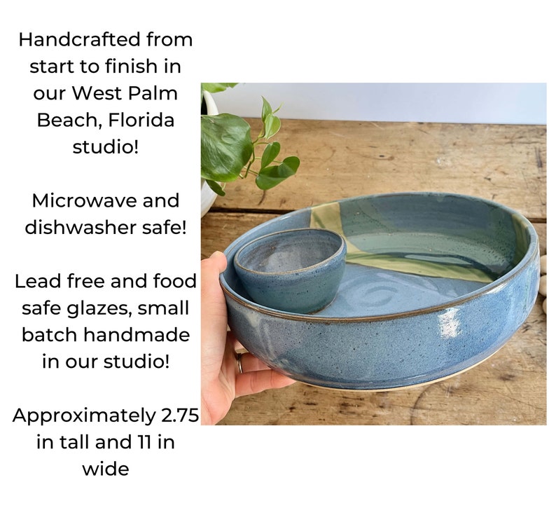 Chip and Dip Snack Bowl Large Chip Dip Handmade Pottery Bowl Pottery Serving Platter Large ceramic hors d'oeuvres tray