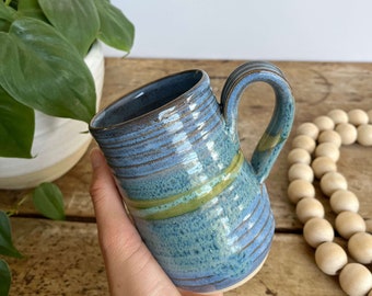 Blue handmade pottery mug handmade blue ceramics 14 oz blue coffee mug everyday gift mug blue handmade stoneware mug coastal blue pottery