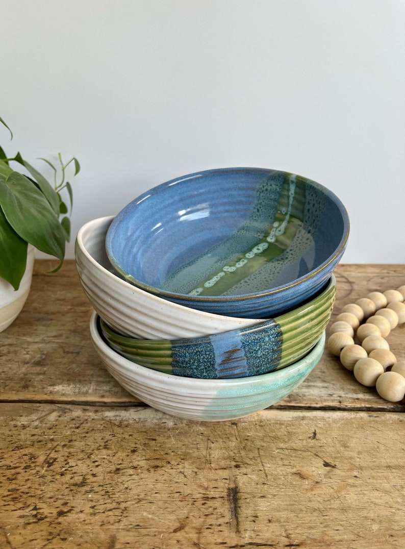 Pasta Bowl Handcrafted Pottery Bowl Handmade Ceramic Bowl Medium Size Bowl Green Bowl Set Pottery Lover Bowl Pasta Lover Bowl Stoneware Bowl