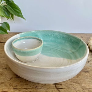 Chip and Dip bowl Large Handmade pottery bowl pottery serving bowl large blue ceramic chip and dip bowl gift