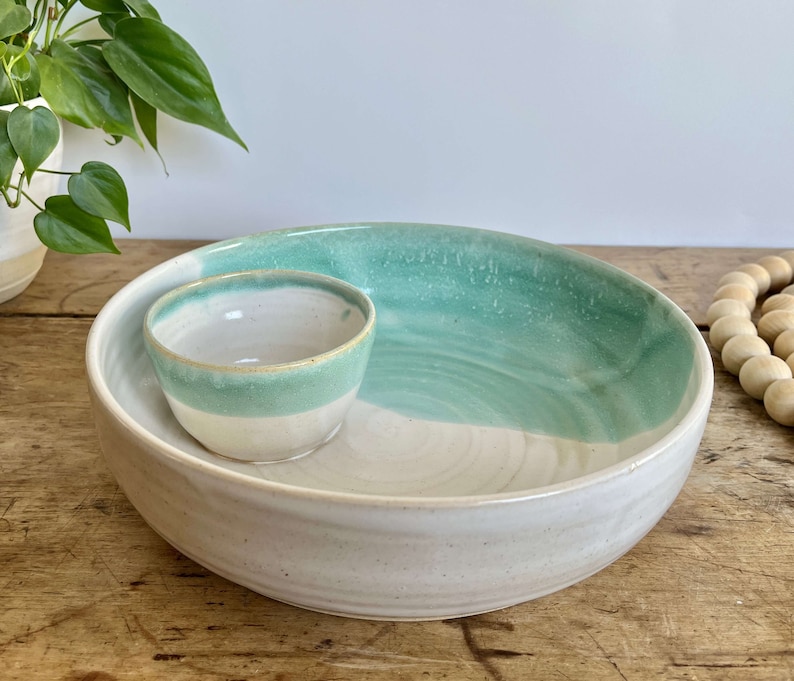 Chip and Dip Snack Bowl Large Chip Dip Handmade Pottery Bowl Pottery Serving Platter Large ceramic hors d'oeuvres tray