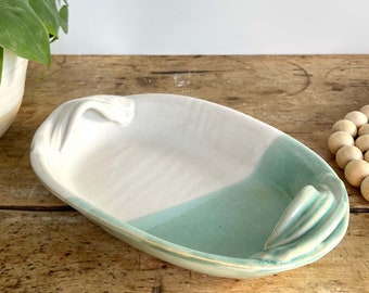 Pottery Bowl Aqua Serving Bowl Handmade Pottery Teal Serving Platter Ceramic Baking Dish Appetizer Tray Turquoise Casserole Dish Stoneware