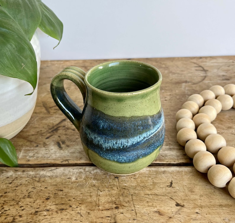 Handmade Boho Pottery Coastal Mug 16 oz Turquoise Stoneware Mug Handmade Pottery Mug Aqua beachy coffee cup