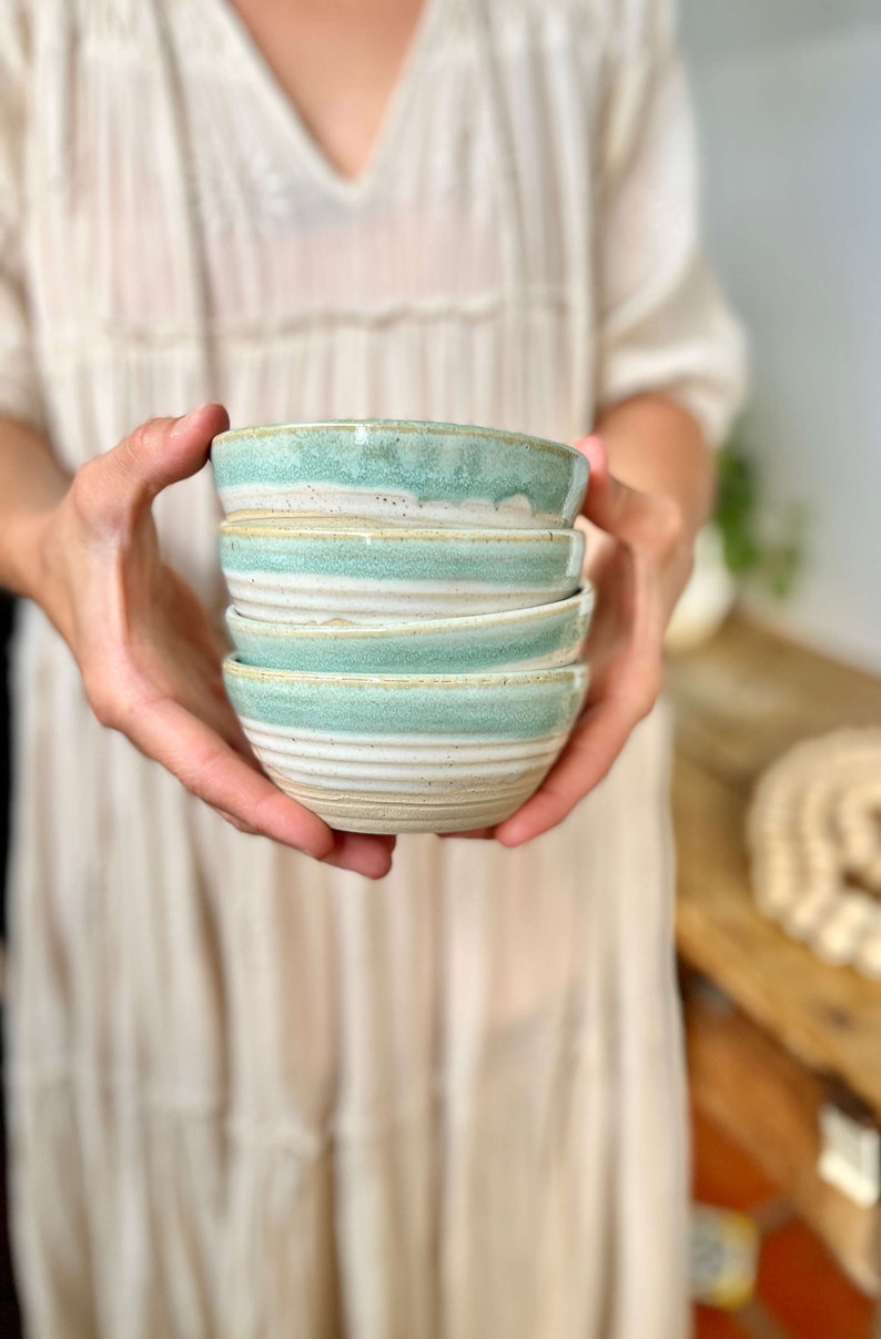 Pottery Dip Bowl Green Handmade Snack Bowl Food Prep Bowl Ceramic Food Prep Dish Green Kitchen Set Bowl Small Accent Bowl Set Snack Dish Set