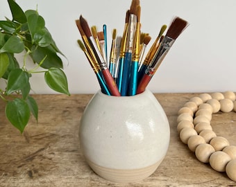 Small Table Vase Gift Sympathy for Her Desk Bud Vase Organizer Art Accessories Paintbrush Holder White Decor handmade pottery gift coworker
