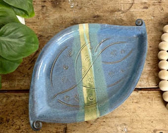 Handmade Pottery Appetizer Platter Hors d'oeuvres Ceramic Blue Platter Pottery Charcuterie Tray Blue Serving Ceramic Plate Stoneware Dish