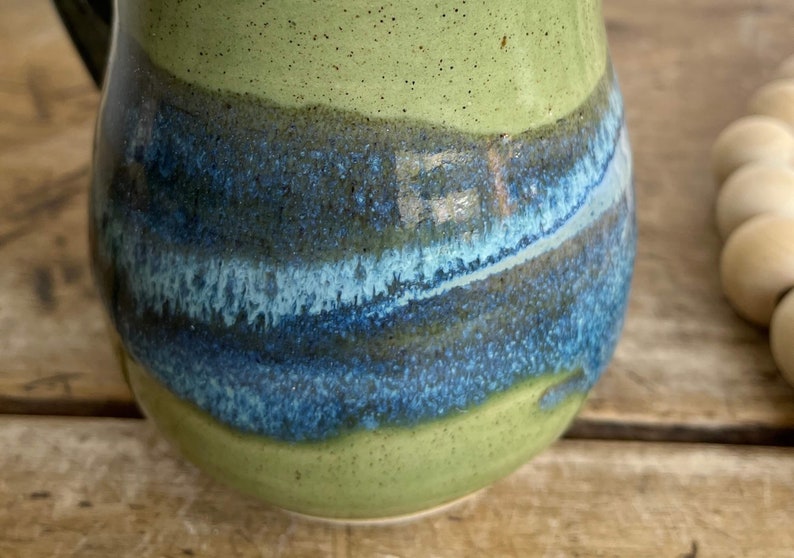 Handmade 16 oz Green Pottery gift Mug Green Stoneware Mug Handmade Pottery Mug Green gift coffee cup Green