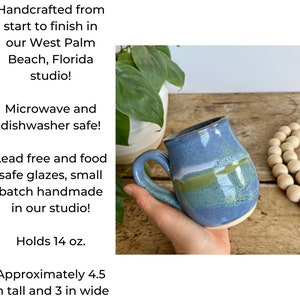 Handmade 14 oz Green Pottery gift Mug Green Stoneware Mug Handmade Pottery Mug Green gift coffee cup Green ceramic Mug coffee mug gift set image 3