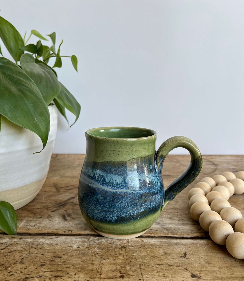 Handmade Boho Pottery Coastal Mug 16 oz Turquoise Stoneware Mug Handmade Pottery Mug Aqua beachy coffee cup