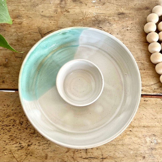 Handmade Pottery Chip and Dip Bowl Aqua Ceramic Chip and Dip Bowl Pottery Serving Platter Teal Handmade Ceramic Turquoise Pottery Handmade Etsy