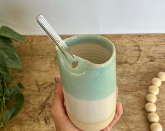 Pottery Gift for her coffee to go cup iced coffee tumbler cup Handmade mug portable car mug ceramic quencher Pottery mug teacher gift set