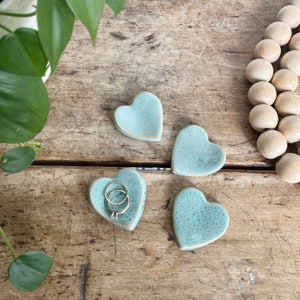 Engagement Ring Dish Turquoise Heart Wedding Favor Handmade Ceramic Trinket Dish Tiny Teal Heart Dish Handmade Pottery Boho Wedding Decor