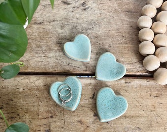 Engagement Ring Dish Turquoise Heart Wedding Favor Handmade Ceramic Trinket Dish Tiny Pocket Hug Handmade Pottery Boho Wedding Decor Ceramic