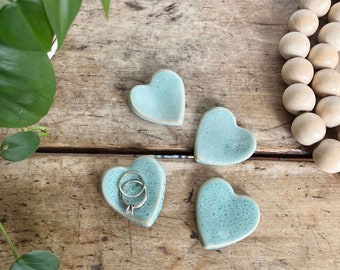 Engagement Ring Dish Turquoise Heart Wedding Favor Handmade Ceramic Trinket Dish Tiny Teal Heart Dish Handmade Pottery Boho Wedding Decor