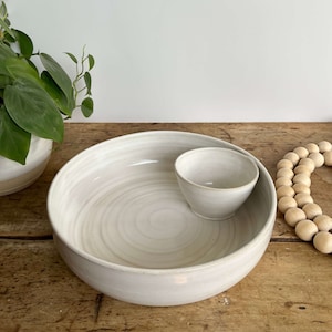 Chip and Dip Snack Bowl Large Chip Dip Handmade Pottery Bowl Pottery Serving Platter Large ceramic hors d'oeuvres tray