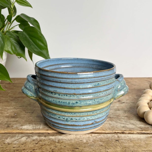 Handmade Pottery Bread Baker Blue Pottery Bread Crock Pottery Handmade Ceramic Sourdough Baker Blue Stoneware Ceramic Bread Bowl with Recipe