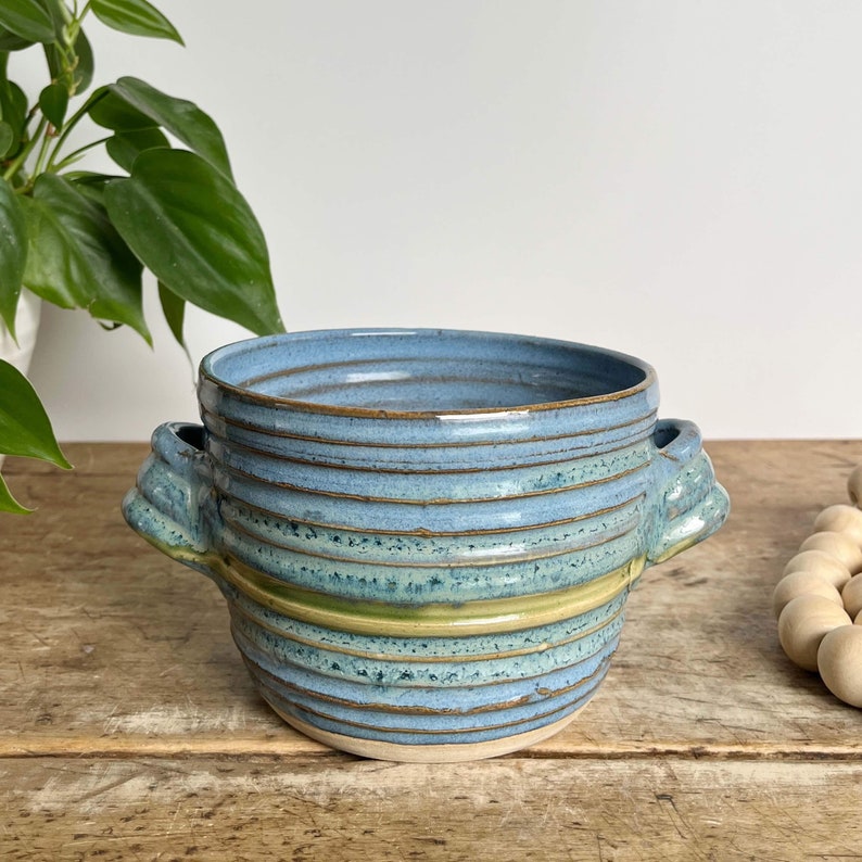 Handmade Pottery Bread Baker Blue Pottery Bread Crock Pottery Handmade Ceramic Sourdough Baker Blue Stoneware Ceramic Bread Bowl with Recipe Blue