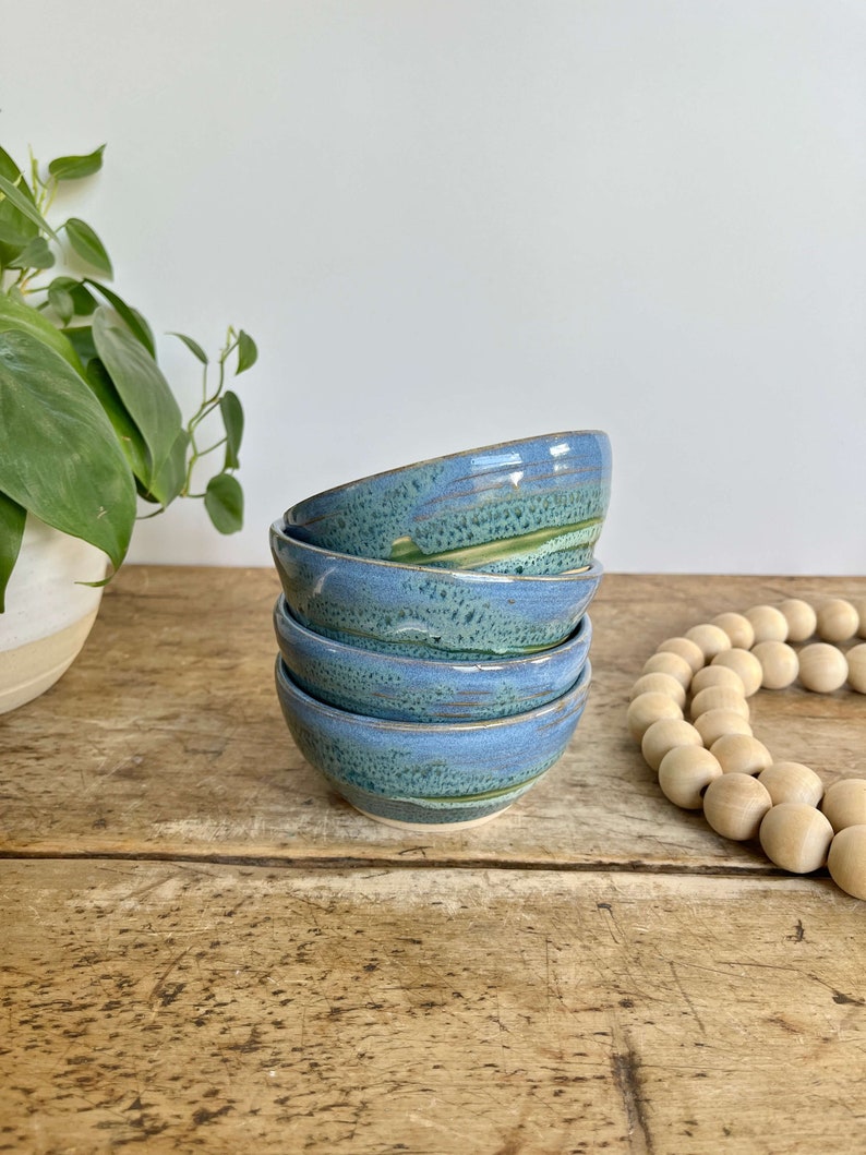 Pottery Dip Bowl Green Handmade Snack Bowl Food Prep Bowl Ceramic Food Prep Dish Green Kitchen Set Bowl Small Accent Bowl Set Snack Dish Set
