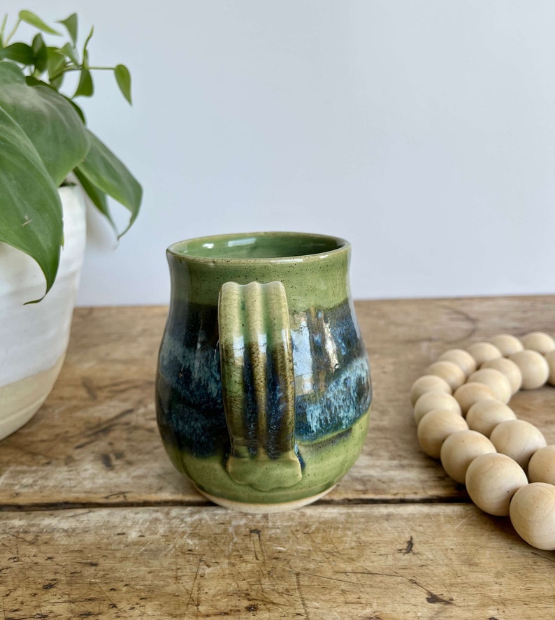 Handmade 16 oz Green Pottery gift Mug Green Stoneware Mug Handmade Pottery Mug Green gift coffee cup Green