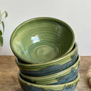 Pottery Dip Bowl Green Handmade Snack Bowl Food Prep Bowl Ceramic Food Prep Dish Green Kitchen Set Bowl Small Accent Bowl Set Snack Dish Set